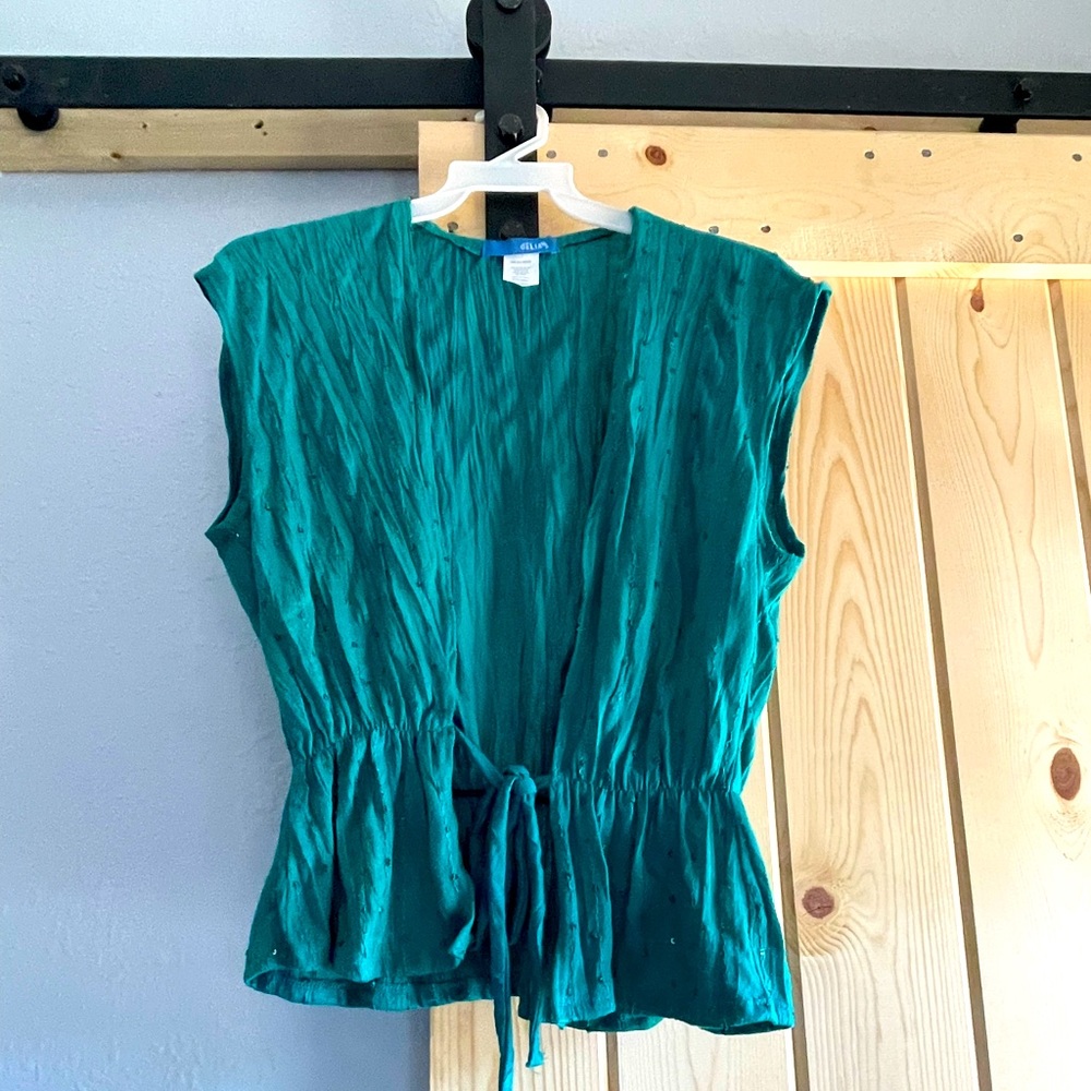 Sequined Green tied peplum top — vintage! SZ M